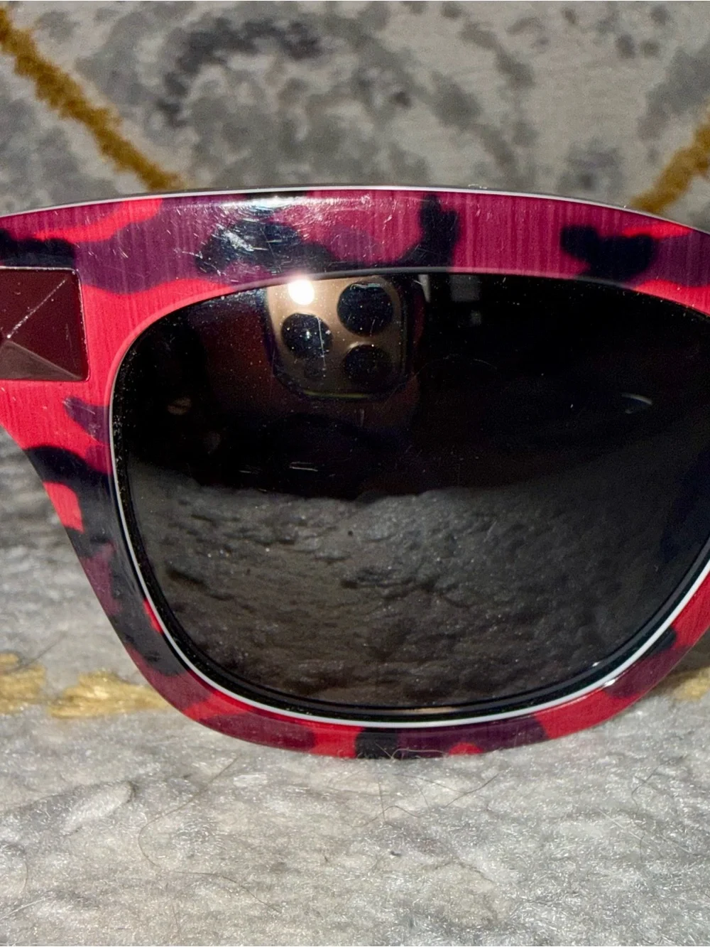 Valentino Sunglasses with Red and Black Patterned Temples